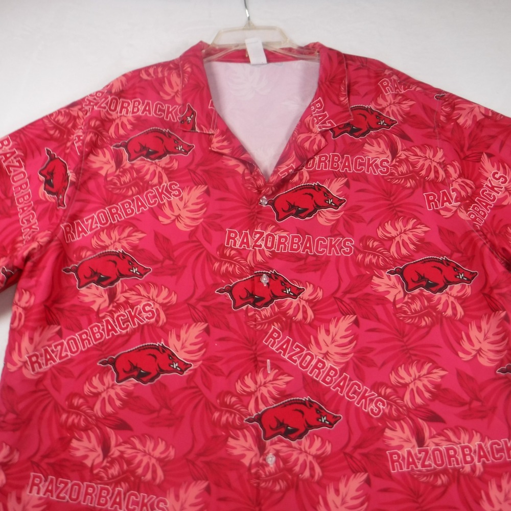 GarmentOne Arkansas Razorbacks Mens 2XL Red‎ Tropical Floral Aloha Button Shirt